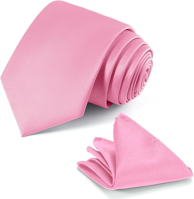 Black Tie Set in Gift Box Mens Solid Color 3.15" (8CM) Black Necktie and Pocket Square Set