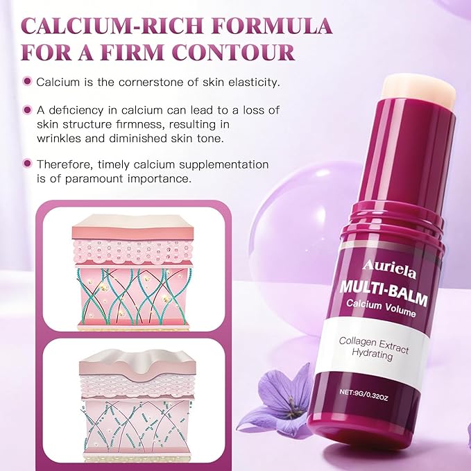 Auriela Calcium Volume Multi Balm,Calcium Multi Balm Stick,Anti Wrinkle,Anti-Aging,Long-Lasting Hydrating, Firming Skin, for Face, Eyes, Lips & Neck (Pack of 4)