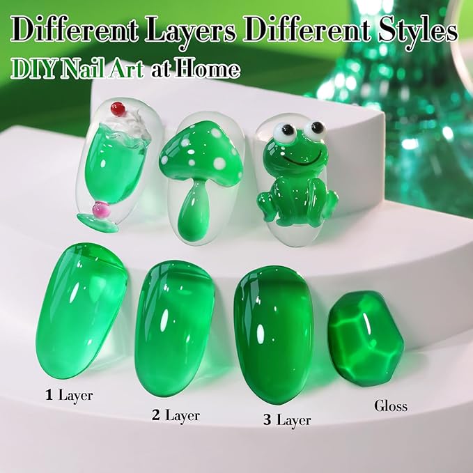 Double Rhythm 0.5 Oz Jelly Gel Polish Same Color Same Bottle Sheer Neutral Natural Light Milky Pastel 15ML Translucent Polish Art DIY at Home (Crystal Green-A1615)