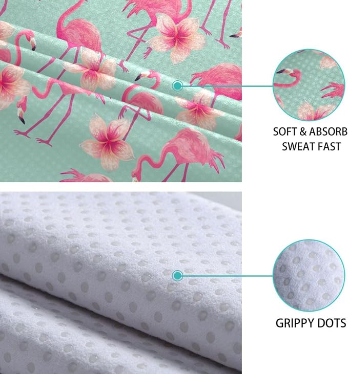 Flamingo Flower Yoga Mat Towel Non Slip Soft Sweat Absorbent Hot Yoga Mat Towel, for Hot Yoga, Pilates and Workout-73 x 27 Inch