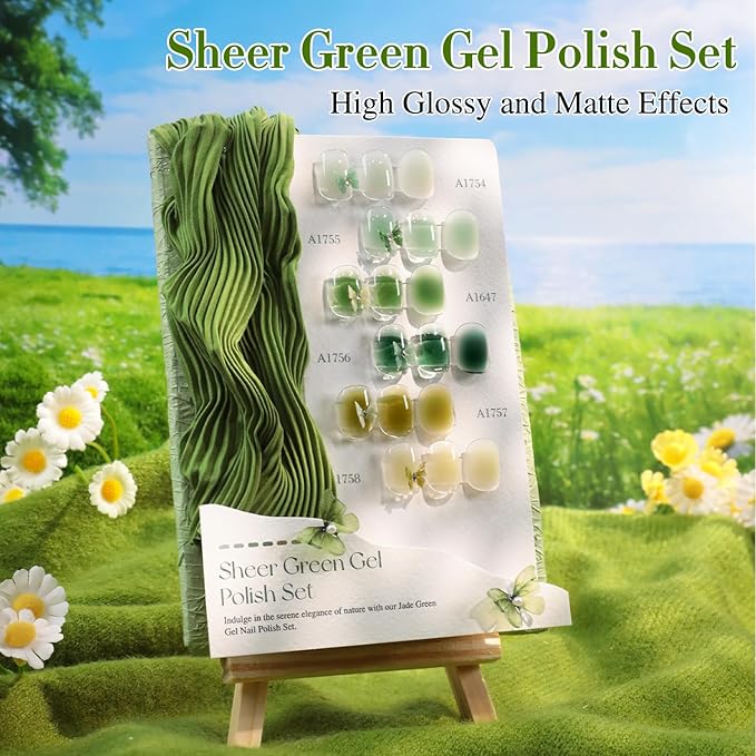 Double Rhythm 6 Pcs 15 ML Gel Polish Set Same Color Same Bottle Soak Off Gel Polish Kit Nail Art Manicure Salon DIY at Home for Women (Jelly Milky Light Green Olive Teal-T6-81)