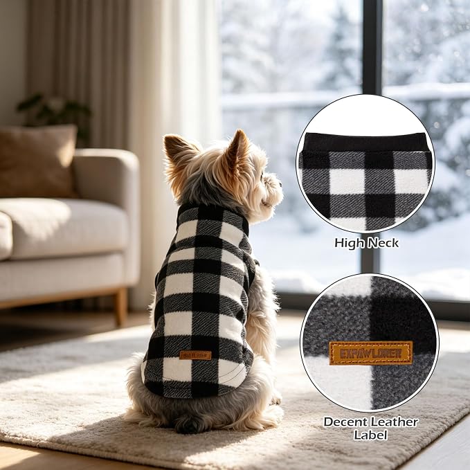 Plaid Cat Sweater - Pet Clothes Cat Puppy Vest Warm Fleece Hoodie for Cats, Fall and Cold Winter Coat Pullover Design, Buffalo Checked Sweatshirt Clothing Also for Small Dogs