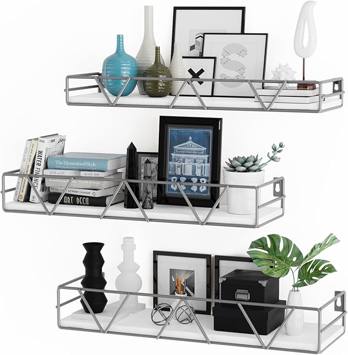 Floating Shelves Set of 3, Wood Wall Shelf, Farmhouse Shelf for Bedroom | Wall Mounted Floating Shelf for Living Room, Bedroom, Bathroom, Kitchen, Office