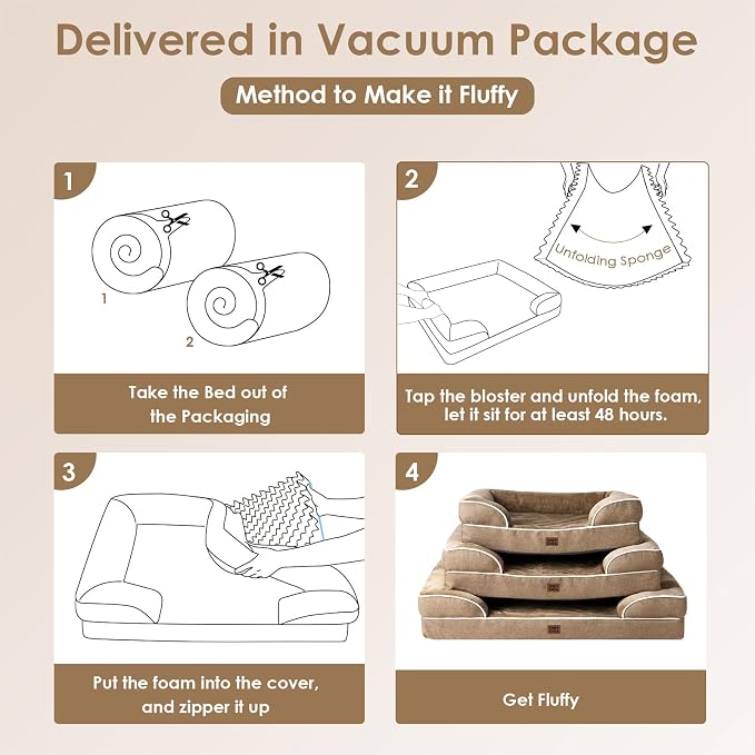 EHEYCIGA Orthopedic Small Dog Bed, Waterproof Memory Foam Washable Pet Beds | Non-Slip Bottom and Egg-Crate Foam Medium Pet Couch Bed with Washable Removable Cover, Camel