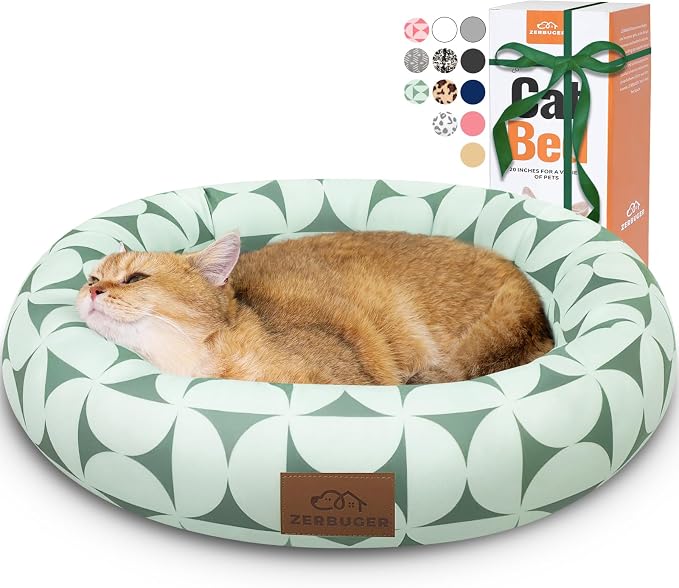 Zerbuger 20in Green Pattern Round Dog Bed Sofa for Dogs Cats, Washable | for Small/Medium/Large Dogs Cats, Foam Pet Couch with Removable Mat Non-Slip Bottom, Pet Cuddler for Indoor/Outdoor/Car/Cage