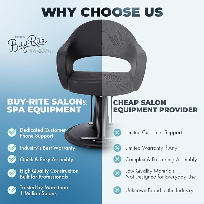 Buy-Rite Cleo Salon Chair for Professional Salons & Barbershops, Vinyl Upholstery, Seamless Seat for Easy Cleaning, Premium Comfort, Heavy-Duty Frame, Round Base, YLG-376-STD