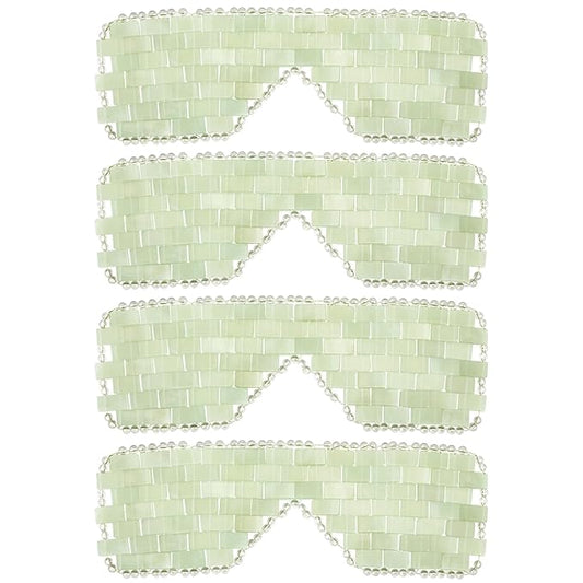 Hercicy 4 Pcs Jade Eye Mask Green Jade Stone Facial Cooling Mask for Alleviate Puffiness Face Massage Relax Eyes Relieve Migraine Meditation Beauty (Green)