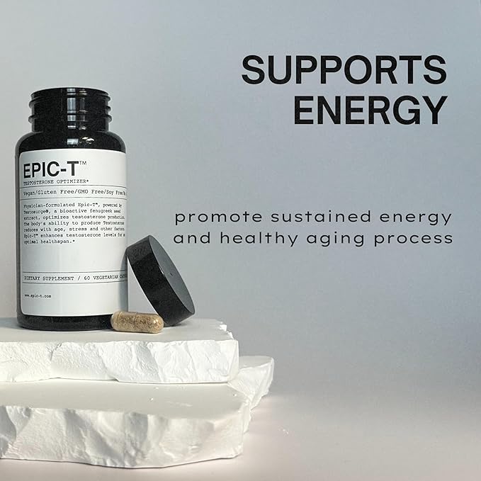 EPIC-T Support Formula – 60 Servings | Vegan, Gluten-Free, Non-GMO, Soy-Free Supplement with Testosurge | Plant-Based Blend with B Complex, Zinc, Rhodiola, and Boron