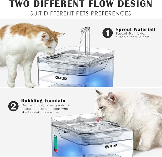 PETNF Transparent 3L/101oz Pet Water Fountain - Automatic Cat & Dog Dispenser with LED Light, Ultra Quiet Pump, 3 Flow Modes & 2 Filters