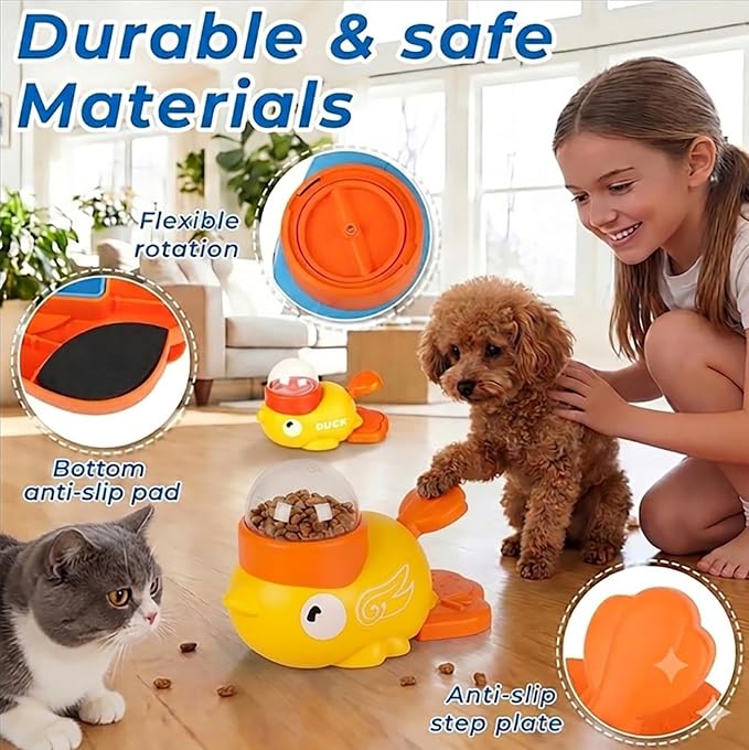 Duck Shaped Snack Pressing Slows Eating Speed Snack Dispenser | BPA free pet interactive puzzle snack dispenser suitable for small and medium-sized cats and dogs with multiple pets (yellow)