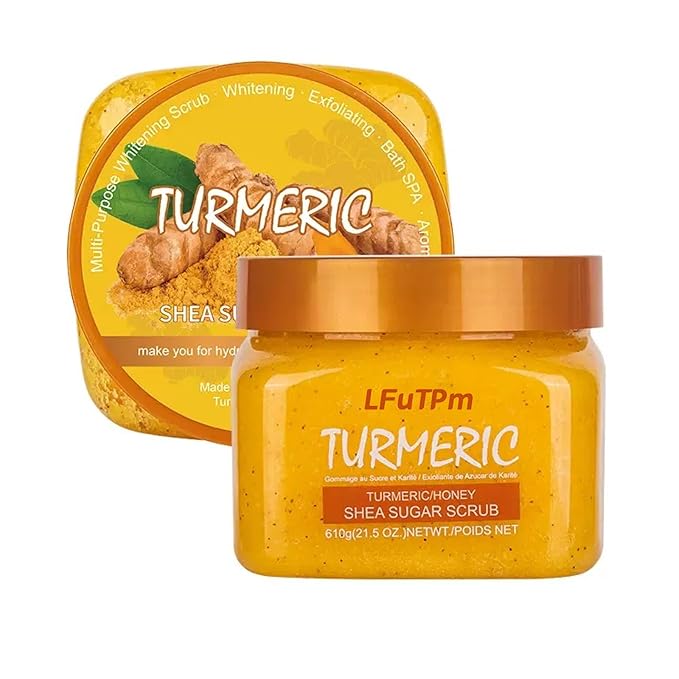 Turmeric & Honey Body Scrub with Shea Butter and Sugar - Moisturizing Exfoliator for Skin Removal, Leaves Skin Soft, Smooth, Full Body, Hands, Feet Use - 21.5 oz