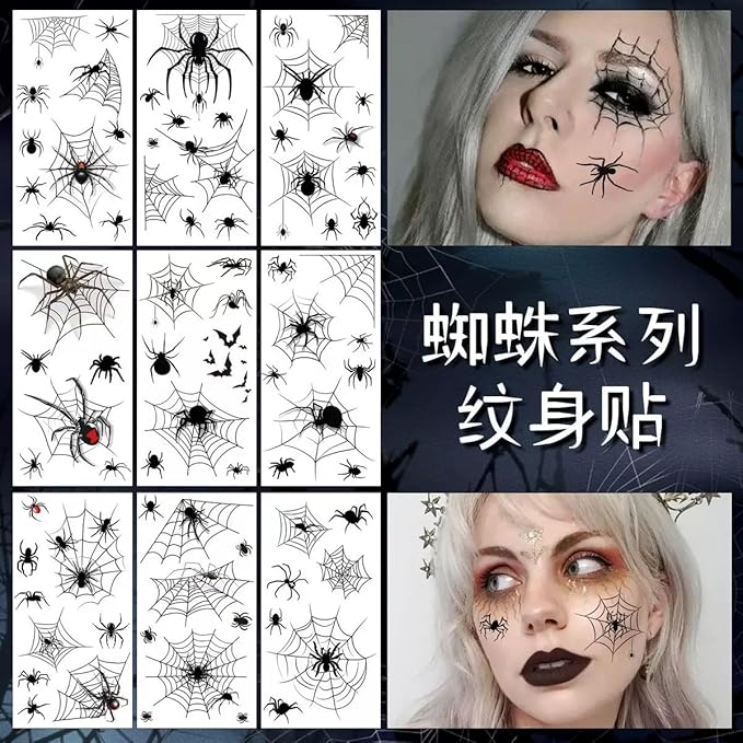 10 Sheets Halloween Temporary Tattoos Mixed Styles Halloween Spider Web Tattoos Red Spider Fake Tattoos Realistic Black Stickers Waterproof Cobweb Tattoo for Kids Boys Girls Body Art Makeup
