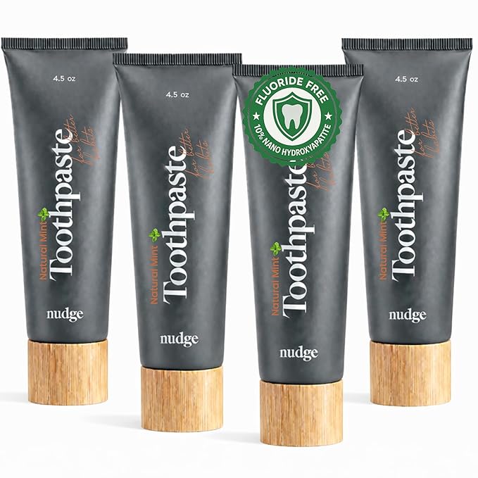 Nudge 10% Nano Hydroxyapatite Toothpaste, Remin+ with Vitamin E, Fluoride-Free, SLS Free, Helps Remineralize Enamel, Supports Dry Mouth Relief and Sensitive Teeth, Mint, 4.5 oz (Pack of 4)