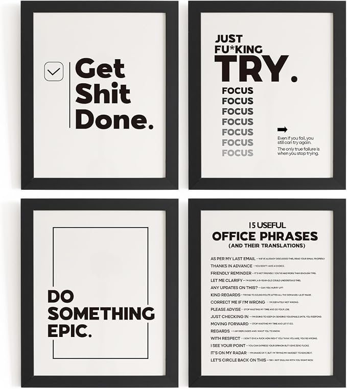 DSHFG Funny Motivational Office Pictures Wall Art Decor Prints Set of 4, Motivational Wall Art Decor Trendy Retro Posters Prints for Office Home Decor, 8x10 Unframed