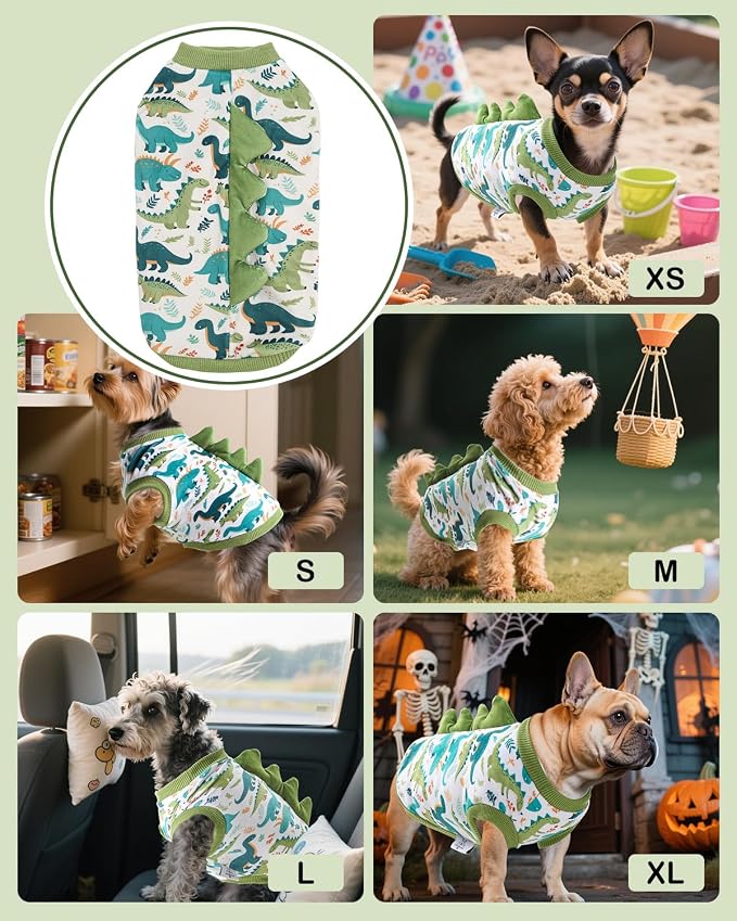 CuteBone Dinosaur Costume Dog Shirt, Stretchy Velvet T-Shirt Clothes for Small Dogs, Soft & Breathable Pet Tee Outfit Cat Apparel for Daily Wear, Cozy Pullover Design Puppy Fashion COSBX03M