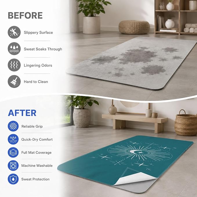 Yoga Mat Towel, Hot Yoga Non Slip with 4 Corner Pockets, 70 x 26 in | Soft Absorbent Microfiber With Four Corner Pockets, Fits Over Yoga Mats For Hot Yoga, Pilates, Gym, And Travel