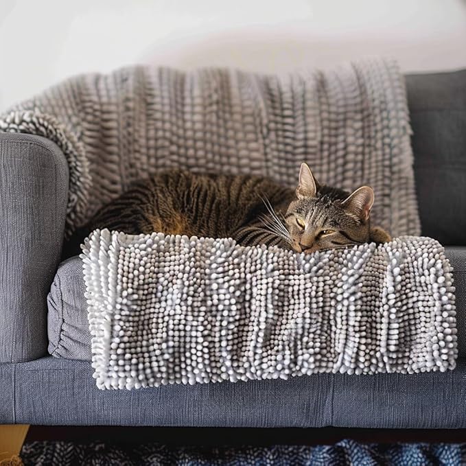Muddy Mat® Dog Blanket - Chenille Water Absorption Blanket for Bed & Couch Cover for Dogs Washable, Anti-Slip Soft and Durable Furniture Protector for Dogs - Grey 29"x40"