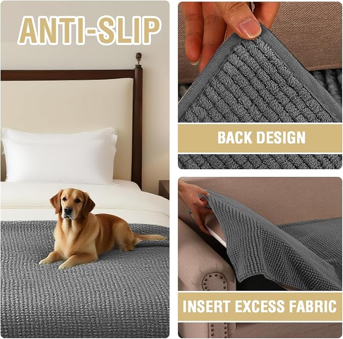 H.VERSAILTEX Plush Chenille Couch Cover for Dogs Pets Blanket for Bed Anti-Slip Soft and Durable Furniture Protector for Small Medium Large Cats Washable (52" x 82", Grey)