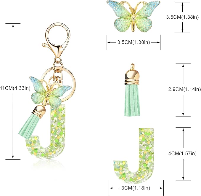 Fashion Alphabet Initial Letter Keychain Tassel Butterfly Pendant Key Ring for Purse Handbags Women Girl