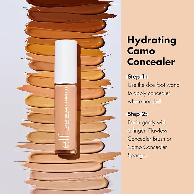 e.l.f. Hydrating Camo Concealer, Covers Blemishes & Under-Eye Circles, Full-Coverage & Delivers A Satin Finish, Vegan & Cruelty-Free, Deep Caramel