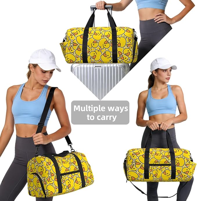 Fiokroo Sports Gym Bag Cute Rubber Ducks Travel Duffel Bag For Men Women With Shoe Compartment Water Resistant Gym Bag Carry On Duffel Bag For Weekend Traveling Yoga Gym Sports