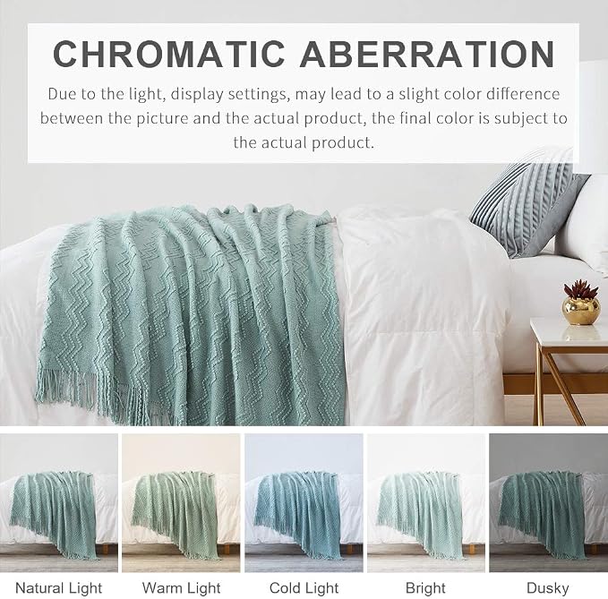 BOURINA Aqua Throw Blanket 60x80 Inch Boho Knitted Soft Throw Sofa Blanket | Knitted Throw Blanket 60x80 Inches, Soft Lightweight Boho Weave Throw Decorative Couch Blanket for Living Room Bedroom Chair