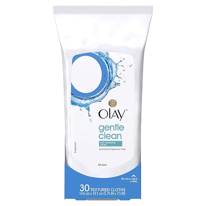 OLAY Wet Cleansing Cloths Gentle Clean, Sensitive/Fragrance-Free 30 Ea (Pack of 12)