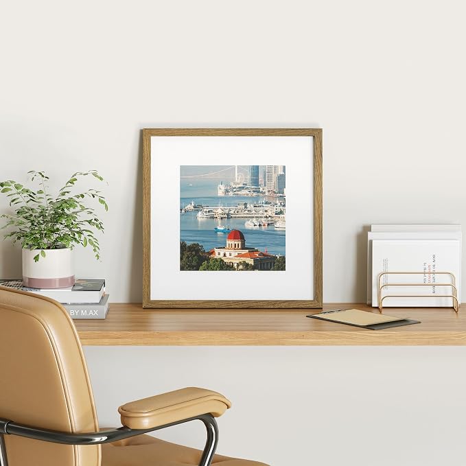 10x10 Picture Frame Set of 9, Display Pictures 8x8 with Mat or 10x10 without Mat, Multi Collage Gallery Square Photo Frames for Wall or Tabletop,Light Brown