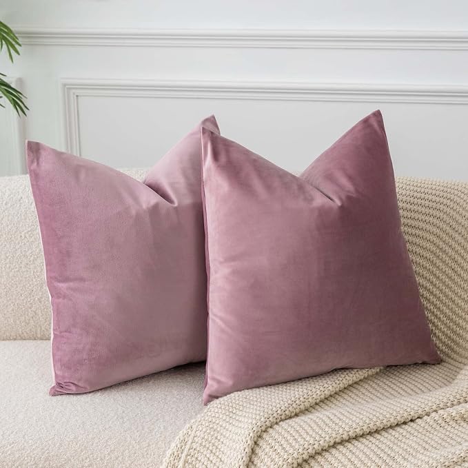 22x22 Decorative Velvet Throw Pillow Covers Set of 2 for Couch,Pink Purple | Soft Cushion Cases with Invisible Zipper for Modern Sofa Bed Living Room Bedroom Home Decor