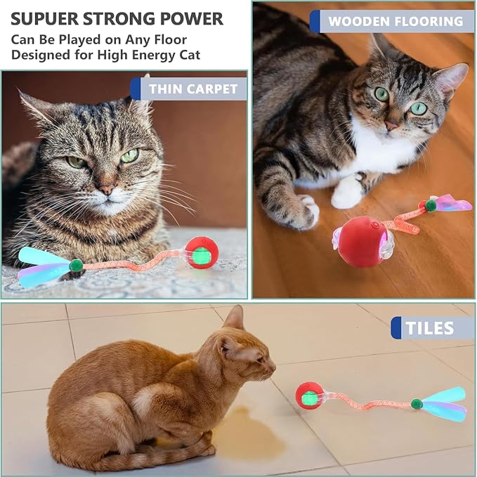 Speed 2.0 Tail Interactive Cat Toys for Indoor Cats, Moving Cat Toy | Chirping & Motion Activate Cat Toy, Smart Kitten Toys Rolling Ball Moving Ball, Electric Dog Cat Ball for Enrichment Exercise
