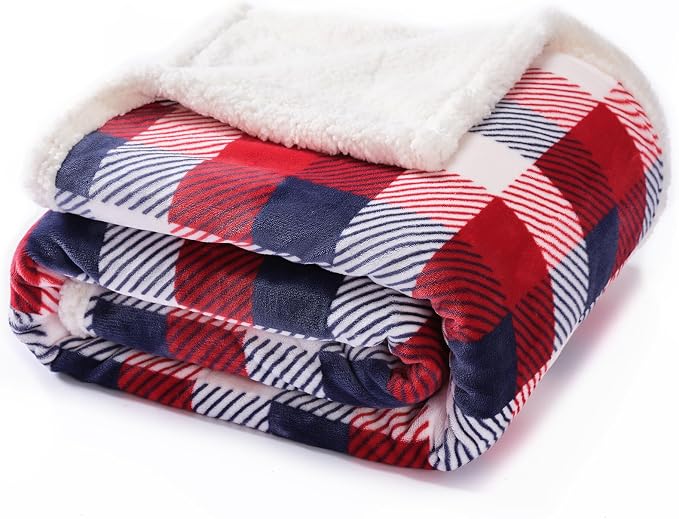 Sherpa Plaid Twin Blanket 60" X 70", Fuzzy Fluffy Soft Cozy Throw Blanket, Twin Size Plush Fleece Flannel Plush Microfiber Blanket for Couch Bed Sofa (Red Color)