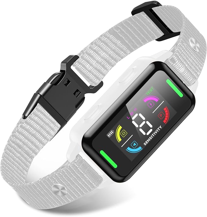 Dog Bark Collar Automatic Shock Collar Rechargeable Anti-Bark Training Collar Multifunctional Waterproof Dog Stop Barker with 6 Safe Training Modes for Dogs Weighing Over 8 Pounds (White)