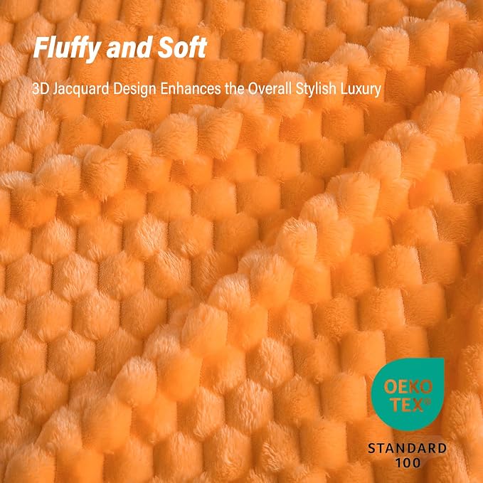Bnuitland Soft Flannel Throw Blanket(50X70 inches), 3D Jacquard Fluffy Lightweight Fleece Throw Blanket for Couch,Sofa,Bed, 300 GSM Super Cozy Warm for All Season Home Decor,Light Orange