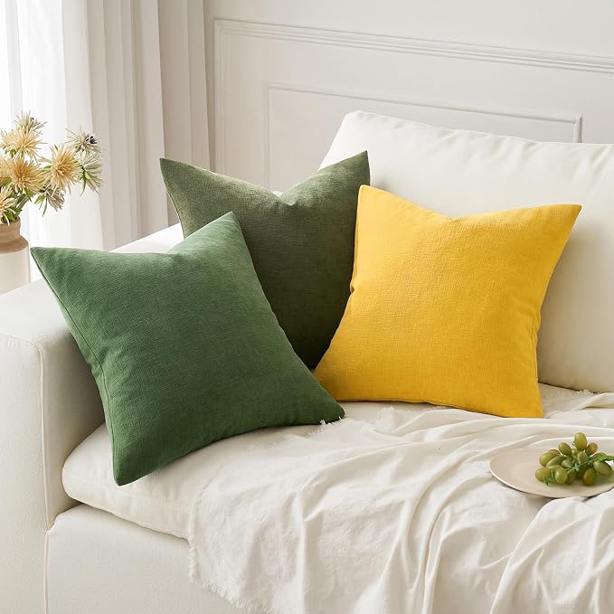 MIULEE Yellow Chenille Couch Throw Pillow Covers, 18x18 | Set of 2, Soft Farmhouse Modern Home Decor, Decorative Pillowcases for Sofa Living Room Bed