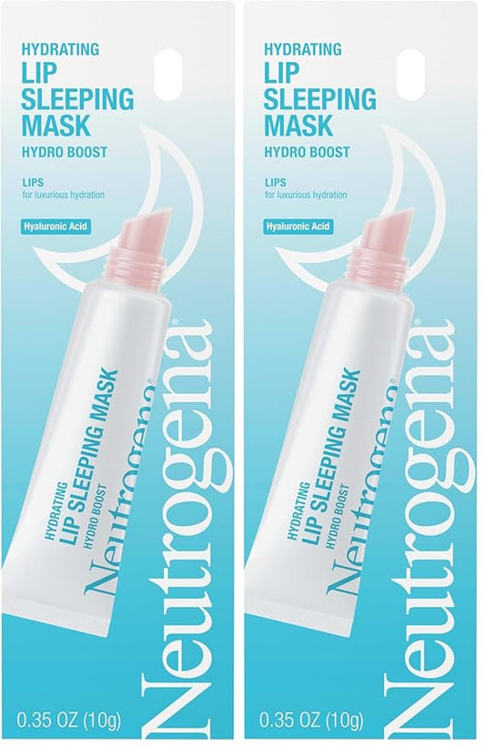 Neutrogena Hydro Boost Hydrating Lip Sleeping Mask with Hyaluronic Acid,Clear Overnight and Daily Moisturizing Treatment for Very Dry Lips,Fragrance Free Squeeze Tube Lip Balm,0.35 oz,(Pack of 2)