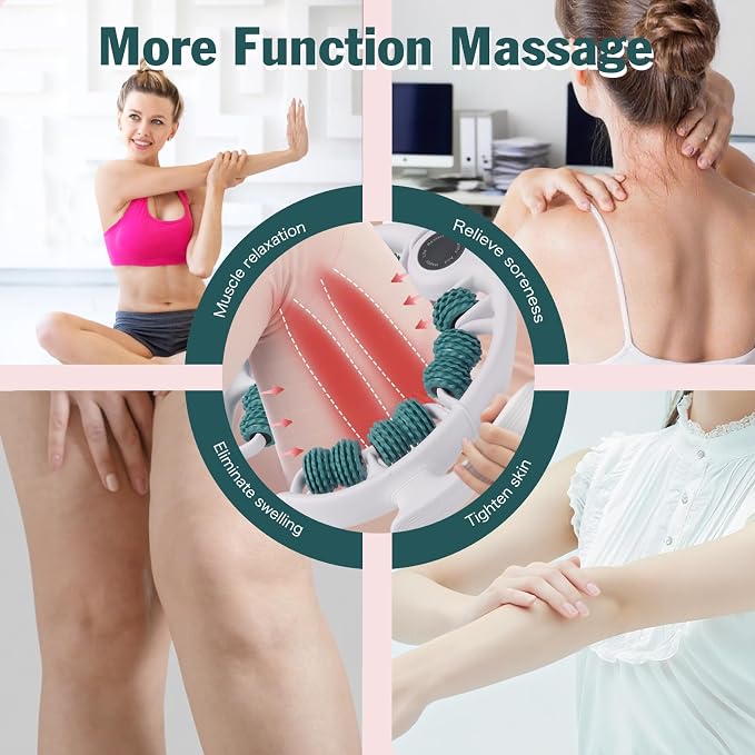 Cellulite Massage Tool Lymphatic Drainage Massager for Thighs & Legs & Buttocks, Anti Cellulite Roller with Detachable Handles Fascia Massage Tool for Contoured & Smoother Skin, White-Green