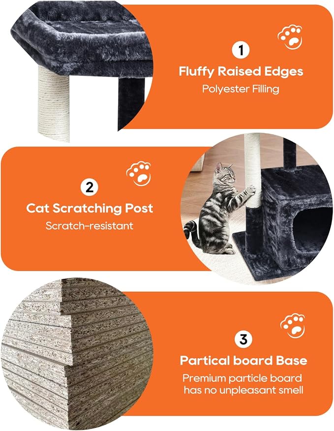SYANDLVY 27IN Cat Tree for Indoor Cats Large Adult, Modern Activity Tower | Scratching Posts, Condo with Plush Perch, Climbing Stand with Spring Ball for Play, Smoky