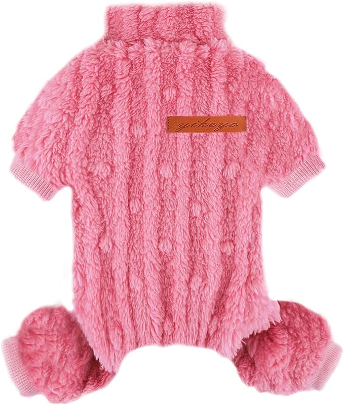Yikeyo Dogs Sweater,Dog Sweaters Pajamas for Small Dogs,Fleece Warm Puppy Onesie,Chihuahua Yorkie Clothes,Pet Outfit Apparel,Rose,M,Chest 18.1IN