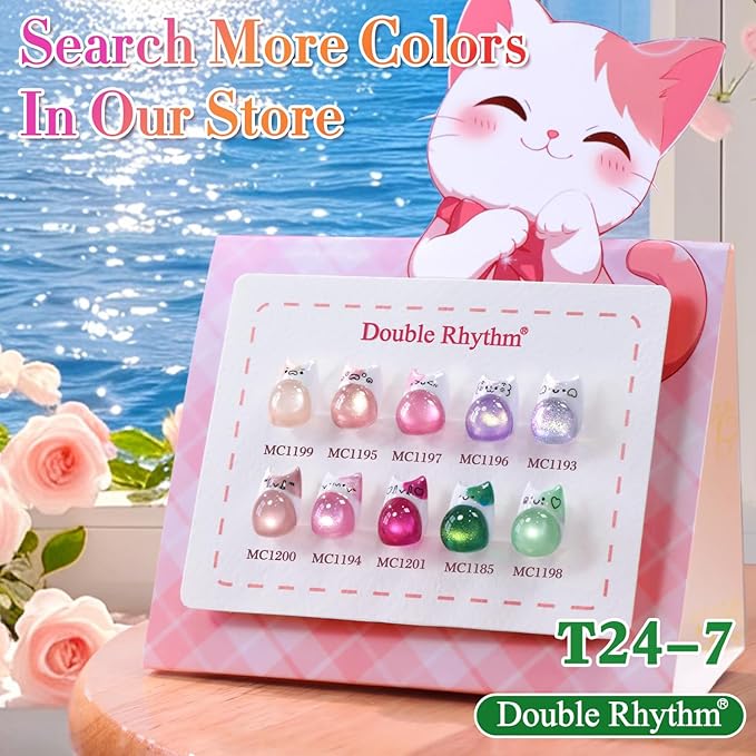 Double Rhythm 15ML Jelly Glass Cat Eye Gel Polish with Magnet Holographic Glitter Shimmer Translucent Sheer Color Salon Soak Off Magnetic Nail at Home (Pale Green-MC1198)