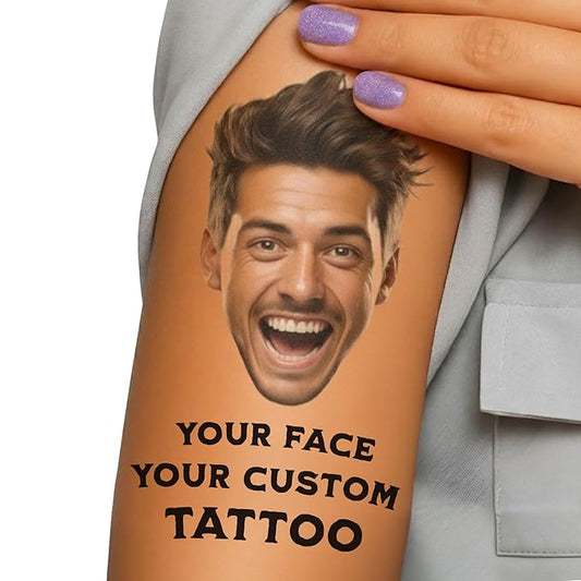 Party Pack - Custom Temporary Tattoos with Your Face | Funny Personalized Face Tattoos for Parties, Weddings & Events | Unique Fake Tattoos with Photo | Made in USA