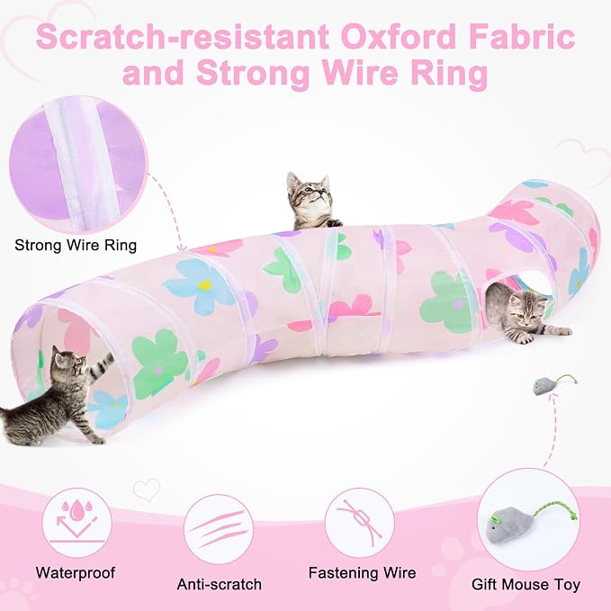 Glittme S-Shape Cat Tunnel, Foldable Cat Tunnels for Indoor Cats