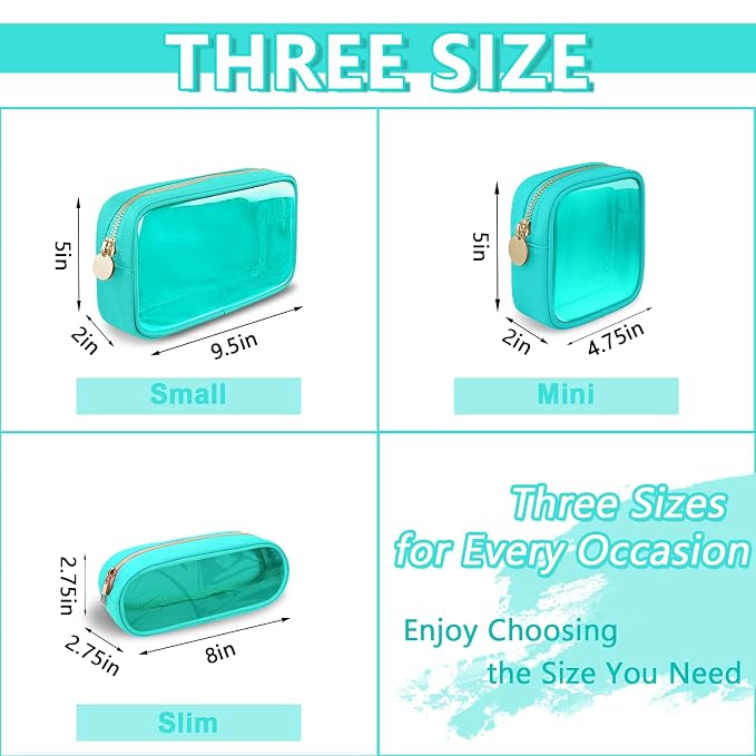 UIXIZQ Clear Small Pencil Pouch Makeup Bag for Purse,Nylon&PVC Pencil Case Waterproof Makeup Brush Holder with Zipper,Preppy Transparent Pen Bag Cosmetic Bag for Women Men Office(Slim-Mint Green)
