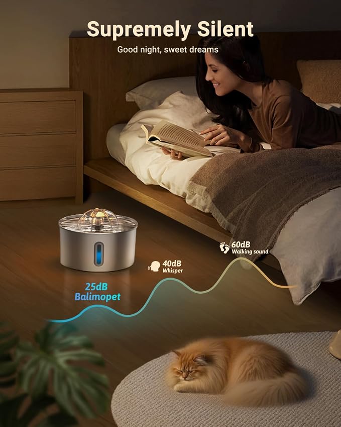 Stainless Steel Cat Water Fountain - 108oz/3.2l Metal Pet Water Bowl Dispenser with Quiet Pump - Automatic Water Fountains for Dog/Cats Drinking - Pets Waterer Indoor with Replacement Filters