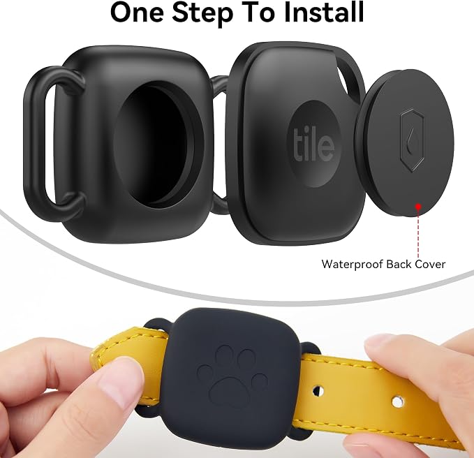 Dog Collar Holder for Tile Mate 2024 and UGREEN Tracker,Waterproof Silicone Case for Tile by Life360 2024 cat pet Necklace Dropper, Scratch Resistant Dustproof Cover, 2 Pack,Black/Off-White