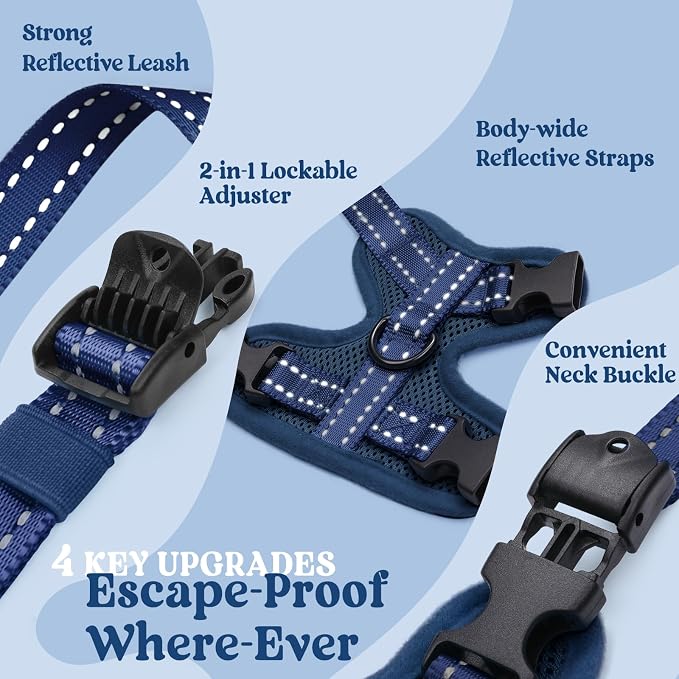 rabbitgoo Cat Harness and Leash Set, Easy-on with Neck Buckle, Navy Blue