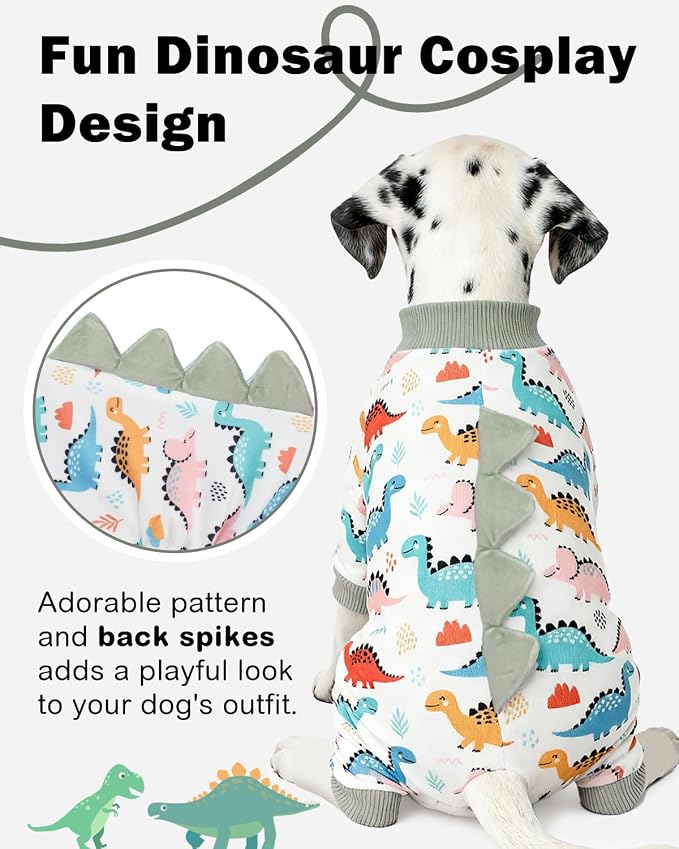 CuteBone Dinosaur Costume Dog Pajamas, Stretchy Spandex Crystal Velvet Sleepwear Coat for Small Dogs, Soft & Warm Pet Outfit Clothes for Cold Weather, Cozy Pullover Design COSP17L