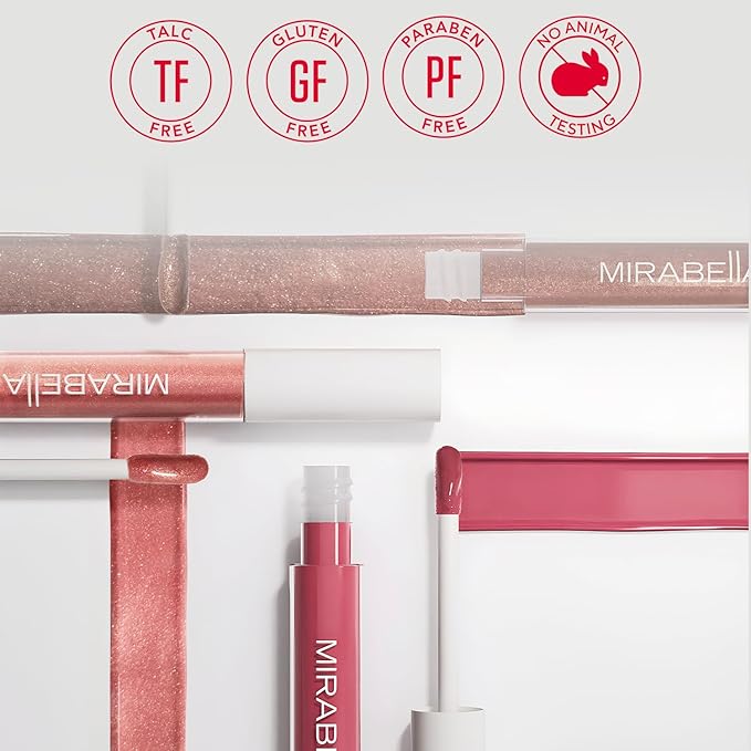 Mirabella - Luxe Advanced Formula Lip Gloss, Non-Sticky Hydrating Lip Glosses with Vegan Lanolin, Jojoba Oil & Vitamin E, Long-Lasting & Cruelty-Free Makeup, Lustre (Light Peach Nude)