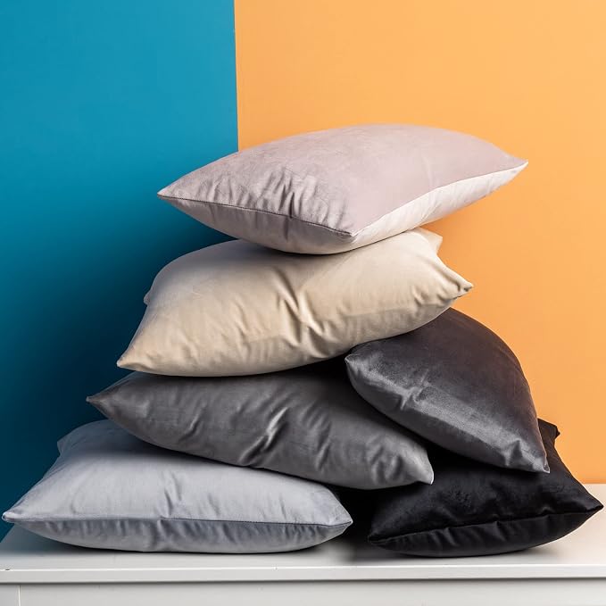 22x22 Throw Pillow Covers Set of 2 Decorative Velvet Cushion Covers,Gray | Soft Pillow Cases with Invisible Zipper for Modern Couch Sofa Bed Living Room Bedroom Home Decor