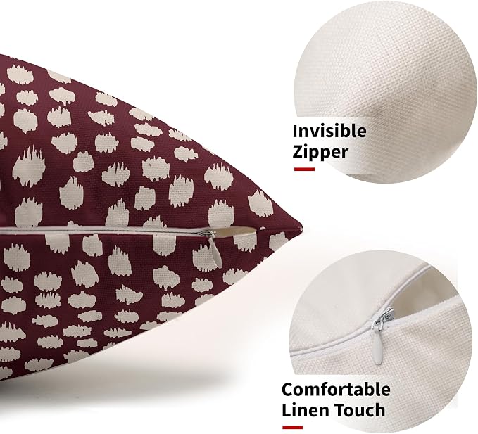 Sweetshow Burgundy Cream Dots Lumbar Pillow Covers 12x20 Set of 2 Boho Design Polka Dot Print Throw Pillows Modern Outdoor Decorative Pillowcase Rectangle Linen Cushion Cases Decor for Sofa Couch Bed