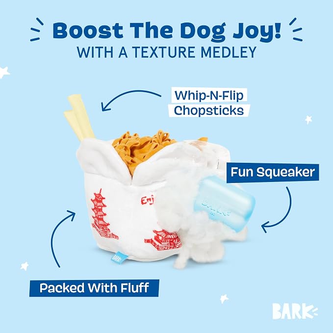 BarkBox Chow Chow Mein Plush Dog Toy - for Small to Medium Dogs and Puppies | Squeaky Dog Chew Toy with Stuffing Inside